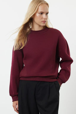 TRENDYOLMILLA Bordo Kal?n Ici Polarl? Yar?m Bal?kc? Yaka Relaxed/Rahat Kal?p Orme Sweatshirt TWOAW20SW0584