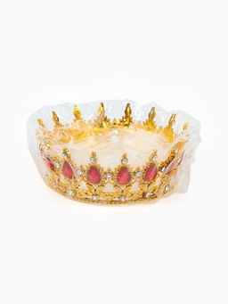Корона топпер для торта, золотая с красными камнями