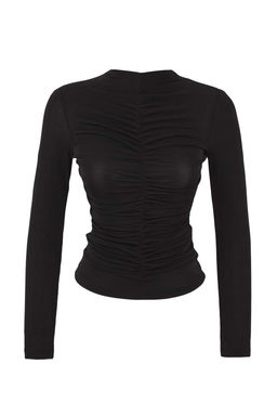 Siyah Buzgu Detayl? Dik Yaka Vucuda Oturan Esnek Orme Bluz TWOAW26BZ00124