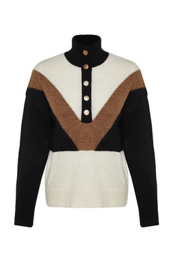 Siyah Genis Kal?p Dik Yaka Renk Bloklu Triko Kazak TWOAW24KZ00092 - Trendyolmilla фото 6