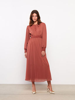 Ba?lamal? Yaka D?z Uzun Kollu ?ifon Kad?n Elbise