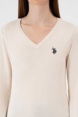 Kad_n Krem Melanj V Yaka Basic Kazak Sepette S_rpriz _ndirim - U.s. polo assn фото 6