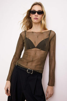 Haki Fitted/Vucuda Oturan Kal?p Uzun Kollu %100 Pamuk Dokulu Orme Bluz TWOSS26BZ00520 - Trendyolmilla фото 2