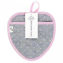 Прихватка с запахом 20х20см "Горошек на льне", форма "Клубника", рогожка 171г/м2, хлопок 100%, наполнитель - ватин 280г/м2, на пластмассовом подвесе, "Домашняя мода" (Россия)