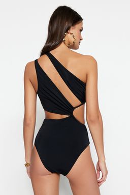 Siyah Tek Omuz Tunelli Cut Out/Pencereli Regular Core Mayokini TBESS23MA00206