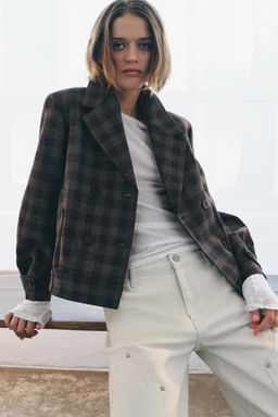 ZW COLLECTION CHECKED DOUBLE-BREASTED JACKET - Zara фото 8