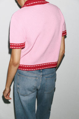 STITCHED KNIT CARDIGAN WITH SHORT SLEEVES - Zara фото 4