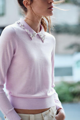 KNIT POLO NECK JUMPER WITH FAUX PEARLS - Zara фото 2