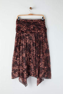 Bordo Boho Bask?l? Skater Asimetrik Etek Ucu Detayl? Esnek Orme Etek TWOAW26ET00037