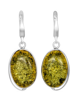 Серьги с искрящимся зелёным янтарём Лагуна