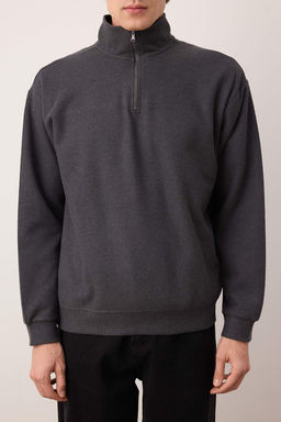 Lacivert Yeni Oversize/Genis Kesim Penguen Nak?sl? Dokulu Dik Yaka Sweatshirt TMNAW26SW00014 - Trendyolmilla фото 4