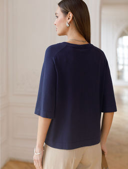 Свободный джемпер с рукавом 3/4 тонкой вязки из вискозы