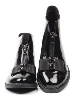 01-CA104-2 BLACK Ботинки женские (натуральная кожа, байка)