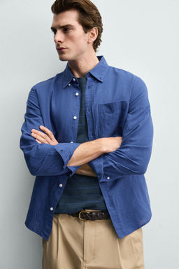 CAMISA REGULAR FIT LINO - ALGOD?N / Azul?n - Zara фото 5