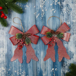 Ёлочные игрушки 2 шт. Зимнее волшебство. Бант элит пластик, 1214 см, розовый