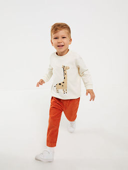 Bisiklet Yaka Bask?l? Erkek Bebek Sweatshirt