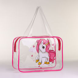 Косметичка-сумка на молнии для бассейна, с ручками, с принтом Единорог, малиновая