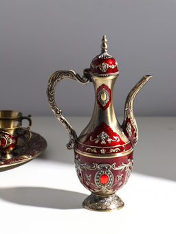 Набор посуды сувенирной: чайный кувшин, 6 бокалов, поднос Стамбул. Розы и узоры, красный с золотом