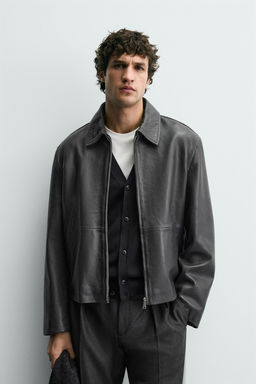 CROPPED FIT LEATHER JACKET - Zara фото 2