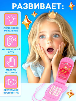 Музыкальный телефон ZABIAKA «Настоящая принцесса», световые и звуковые эффекты, МИКС