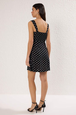 Bordo Ask?l? Puantiye Bask?l? Etegi F?rf?rl? Fitilli Esnek Mini Orme Elbise TWOSS25EL00379 - Trendyolmilla фото 9