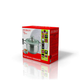 Кастрюля нерж 6,3 л (24 см) ZEIDAN матов тонир, крыш с мат тонир, 5-ти слойное капс дно, арт.Z-50286