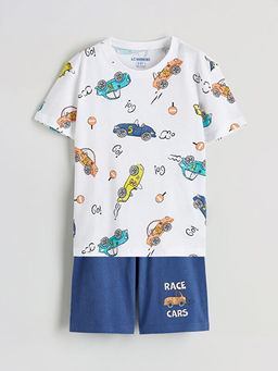Araba Bask?l? Erkek ?ocuk ?ortlu Pijama Tak?m?