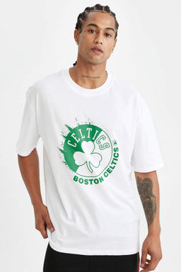 DeFactoFit NBA Boston Celtics Oversize Genis Kal?p Bisiklet Yaka Bask?l? Pamuklu K?sa Kollu Tisort  фото 2