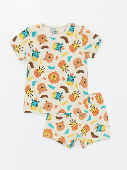 Bisiklet Yaka K?sa Kollu Bask?l? Erkek Bebek ?ortlu Pijama Tak?m?
