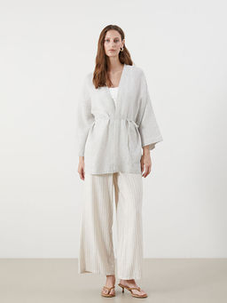 ?al Yaka ?izgili M?slin Kad?n Kimono