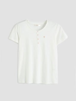 Bisiklet Yaka Kalp Bask?l? Hamile Pijama Tak?m?