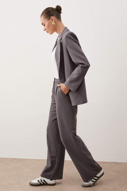 Antrasit Wide Leg/Genis Paca Dokuma Kumas Pantolon TWOAW22PL0139