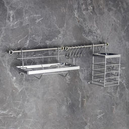 Рейлинговая система для кухни Доляна, базовый набор, 10 предметов, хромированная