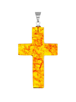 Подвеска Крестик из натурального формованного янтаря золотистого цвета