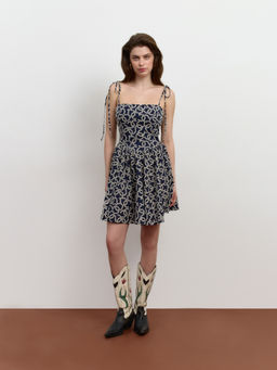 Платье мини из хлопка с вышивкой