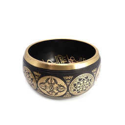 Чаша поющая с золотыми символами Лотос 5 металлов от 900гр до 1100гр 7,5см-15,5см - Сандаловый дом фото 3