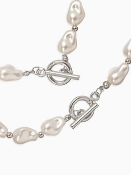 Набор 2 предмета: бусы, браслет «Жемчуг барочный. Капля», 40/18 см, белый в серебре