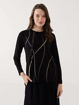 Bisiklet Yaka Desenli Kad?n Ti??rt