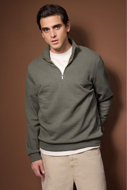 Haki Regular/Normal Kesim Dik Yaka Kal?n Ici Polarl? Sweatshirt TMNAW26SW00021