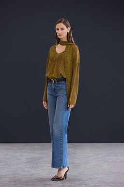 Trendyol Studio Yesil Animal Y?lan Desenli Sal Detayl? Transparan Dokuma Bluz TWOAW26BZ00275 - Trendyolmilla фото 6