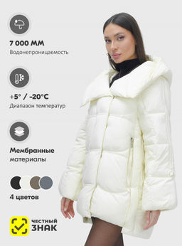 Куртка зимняя женская с большим капюшоном модная бежевого цвета 7739B - Visdeer фото 25