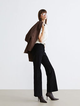 Dar Fit ?spanyol Pa?a Kad?n Kadife Pantolon