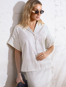 Блузка в полоску с цельнокроеным коротким рукавом из легкого хлопкового поплина - Vilatte фото 6