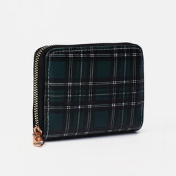 Кошелёк на молнии «Клетка», маленький, 3 отделения, зелёный