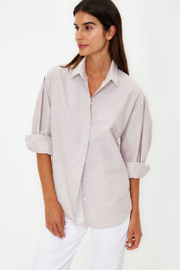 TRENDYOLMILLA Mavi Cizgili Oversize/Genis Kal?p Dokuma Gomlek TWOSS23GO00144  фото 11