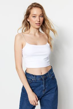 Siyah-Beyaz 2li Paket Pamuklu Spagetti Ask?l? Crop Esnek Orme Atlet TWOSS21AL0196