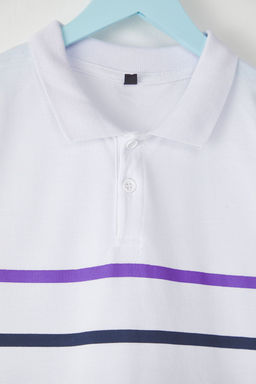 Beyaz Erkek Cocuk %100 Pamuk Cizgili Regular Kal?p Polo Yaka Orme T-Shirt TKDSS25TS00079 - Trendyolmilla фото 3