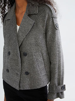 Kruvaze Yaka Desenli Kad?n Ka?e Ceket