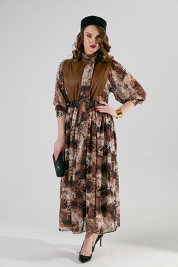 Платье NIKVA н1010-1 шоколад и тигровая абстракция  фото 5