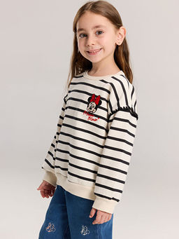 Bisiklet Yaka Minnie Mouse Bask?l? K?z ?ocuk Sweatshirt
